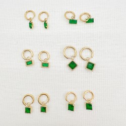 Square green zircon stainless steel earrings