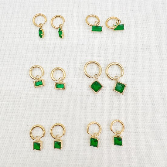 Square green zircon stainless steel earrings