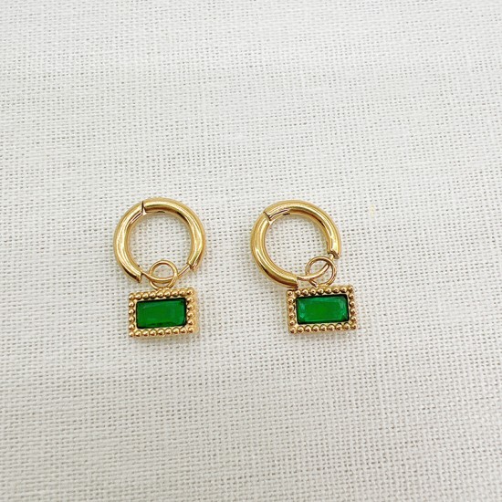 Square green zircon stainless steel earrings