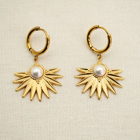 Fan shaped pearl stainless steel earrings