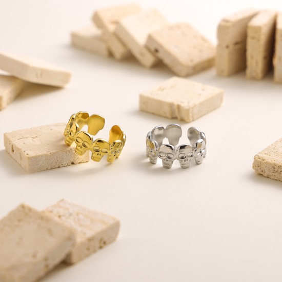 Skull Head Open Ring Stainless Steel