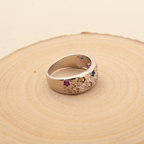 Colored zircon ring made of stainless steel