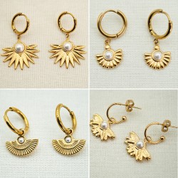 Fan shaped pearl stainless steel earrings