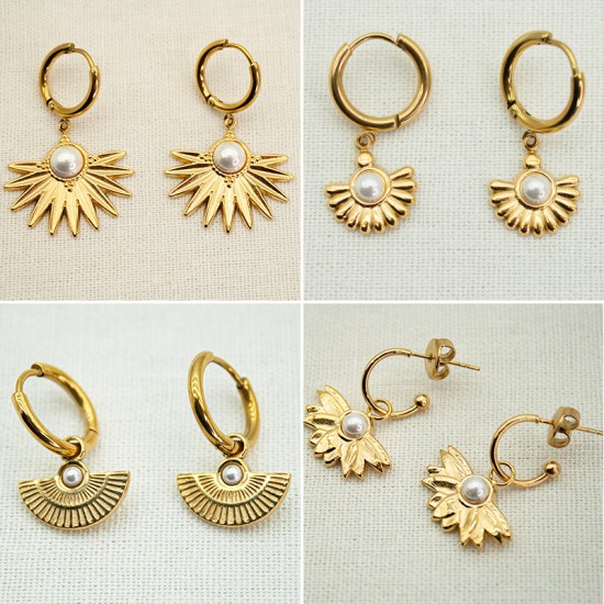 Fan shaped pearl stainless steel earrings
