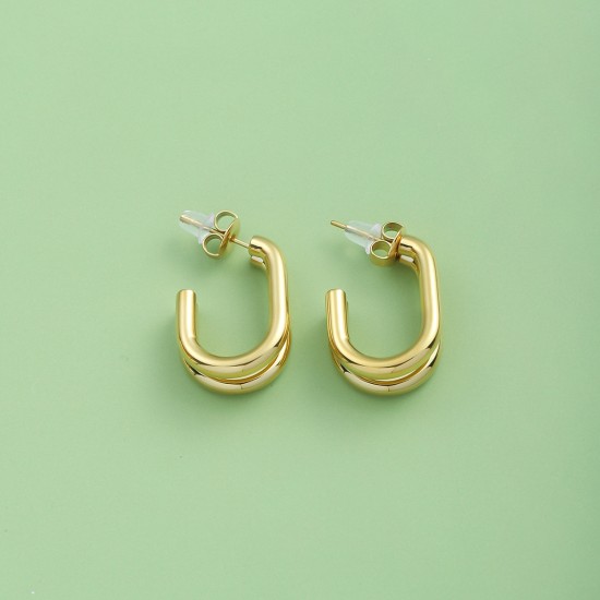 欧美时尚简约新款 U 形不锈钢耳环轻奢珠宝耳钉耳环镀金 首饰批发