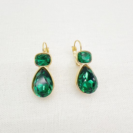 Elliptical Water Drop Emerald Stainless Steel Earrings