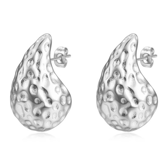 Water droplet hammer pattern stainless steel earrings