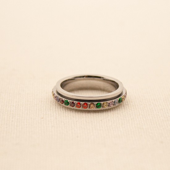 Colored zircon ring made of stainless steel