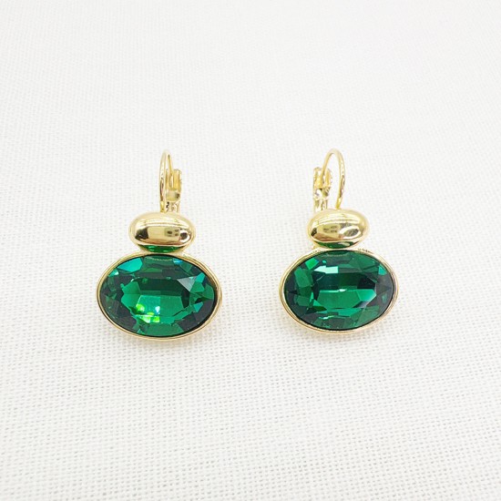 Elliptical Water Drop Emerald Stainless Steel Earrings