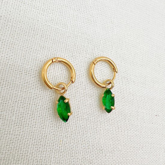 Square green zircon stainless steel earrings