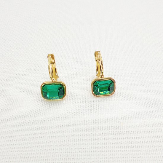 Elliptical Water Drop Emerald Stainless Steel Earrings