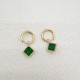 Square green zircon stainless steel earrings