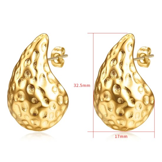 Water droplet hammer pattern stainless steel earrings