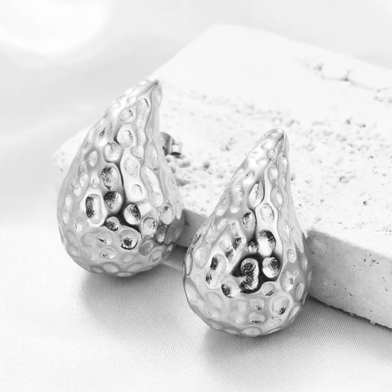 Water droplet hammer pattern stainless steel earrings