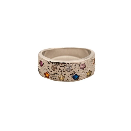 Colored zircon ring made of stainless steel