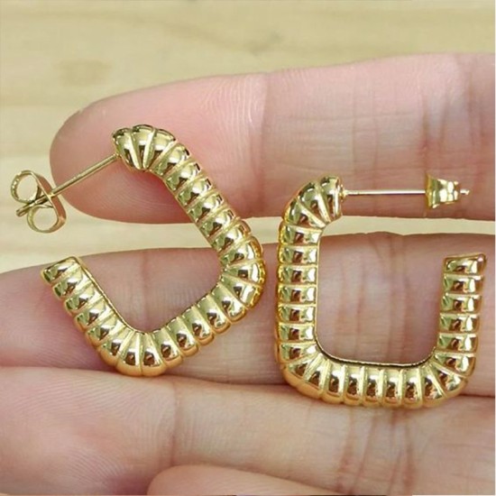 C-shaped threaded stainless steel earrings