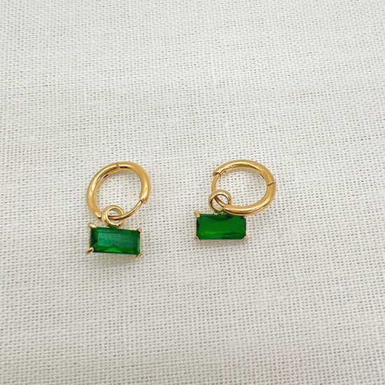 Square green zircon stainless steel earrings