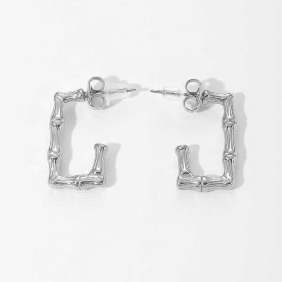 Bamboo C-shaped stainless steel earrings