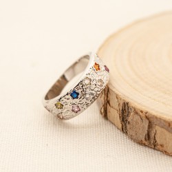Colored zircon ring made of stainless steel