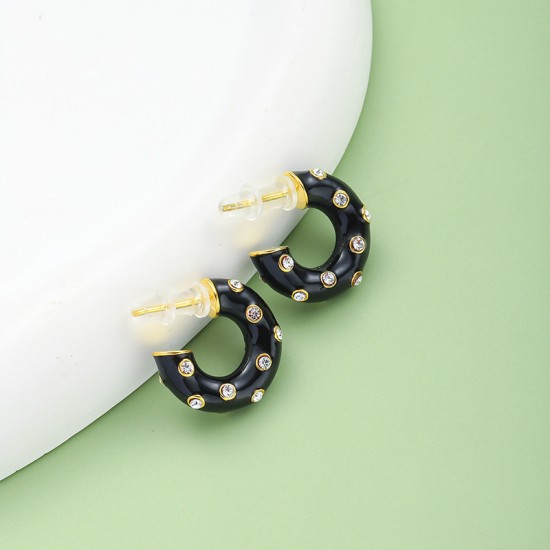 Drip oil inlaid diamond colored earrings