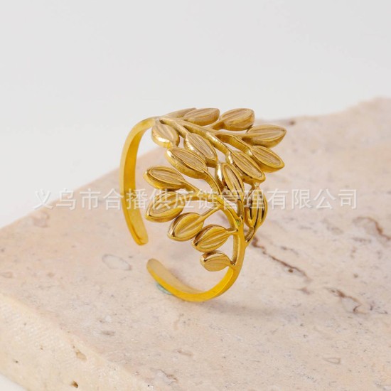 Leaf shaped open ring made of stainless steel