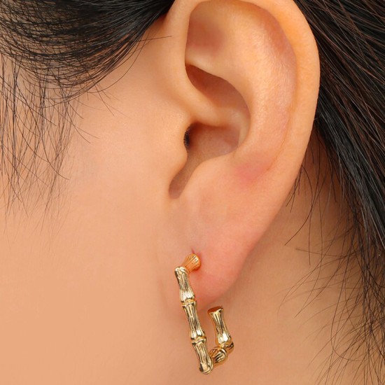 Bamboo C-shaped stainless steel earrings