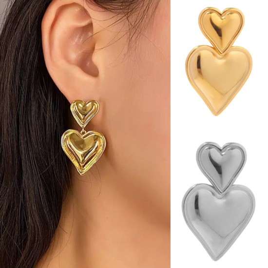 Heart shaped laminated stainless steel earrings