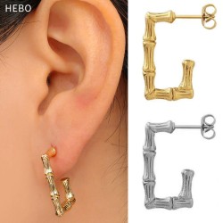 Bamboo C-shaped stainless steel earrings