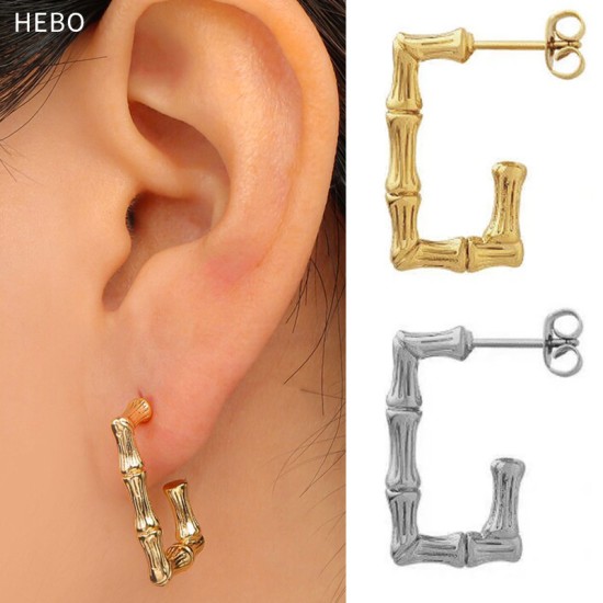 Bamboo C-shaped stainless steel earrings