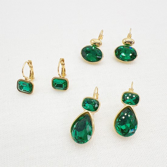 Elliptical Water Drop Emerald Stainless Steel Earrings