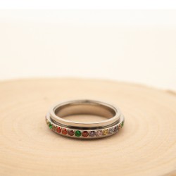 Colored zircon ring made of stainless steel
