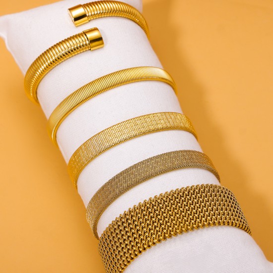 Stainless steel gold-plated open bracelet
