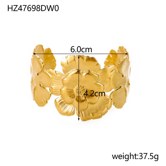 Wide flower bracelet made of stainless steel