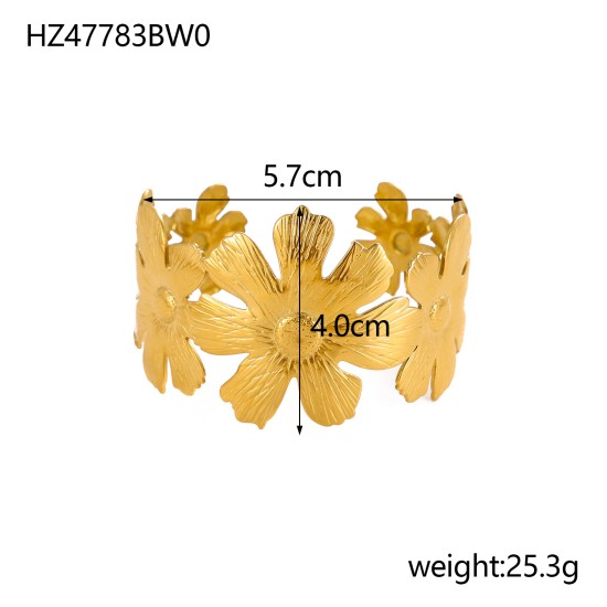 Wide flower bracelet made of stainless steel