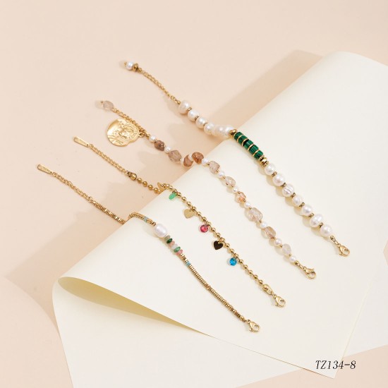 Natural stone pearl stainless steel bracelet