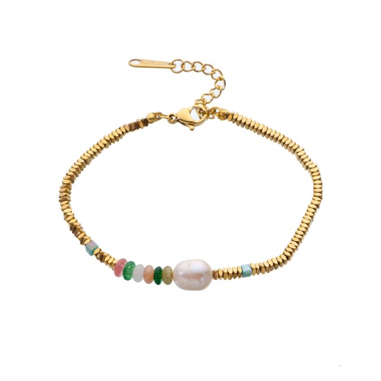 Natural stone pearl stainless steel bracelet