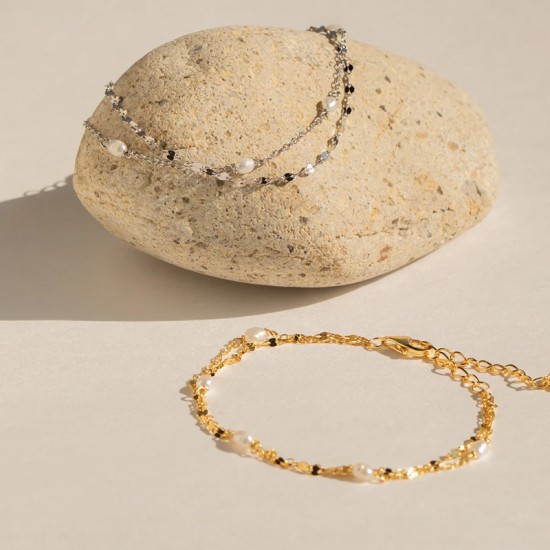 Pearl stainless steel double-layer bracelet