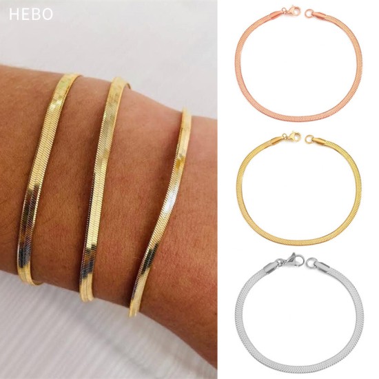 Flat snake chain stainless steel bracelet