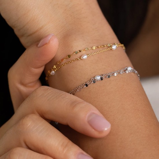 Pearl stainless steel double-layer bracelet