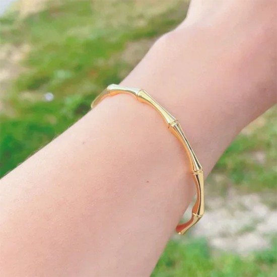 欧美跨境钛钢竹节手镯开口C型不锈钢真空电镀不掉色钛钢竹制首饰