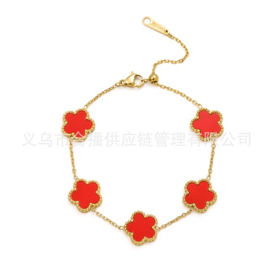 Five leaf flower Fritillaria stainless steel bracelet