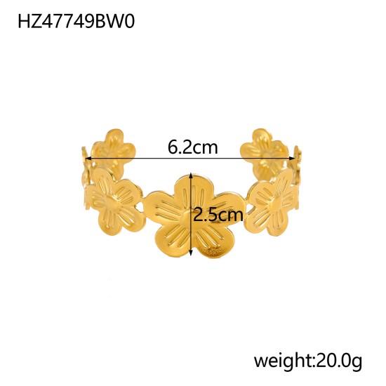 Wide flower bracelet made of stainless steel