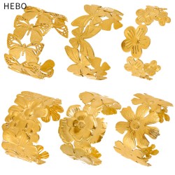 Wide flower bracelet made of stainless steel