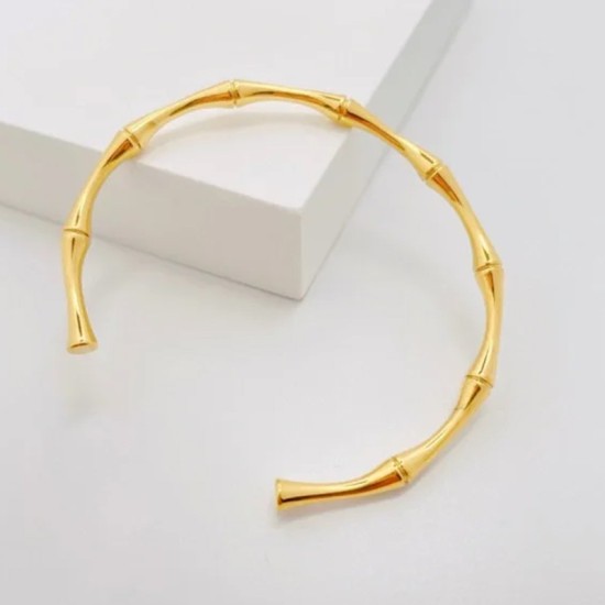 欧美跨境钛钢竹节手镯开口C型不锈钢真空电镀不掉色钛钢竹制首饰