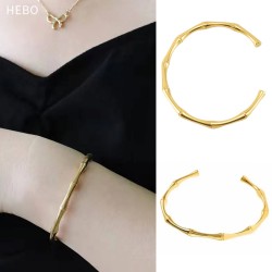 欧美跨境钛钢竹节手镯开口C型不锈钢真空电镀不掉色钛钢竹制首饰