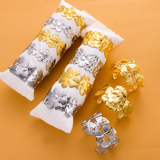 Wide flower bracelet made of stainless steel