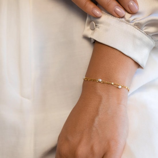 Pearl stainless steel double-layer bracelet