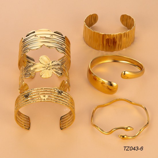 Stainless steel gold-plated open bracelet