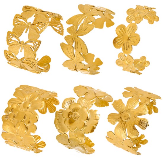 Wide flower bracelet made of stainless steel