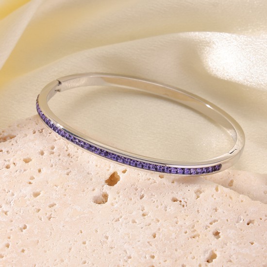 Colored diamond studded stainless steel bracelet